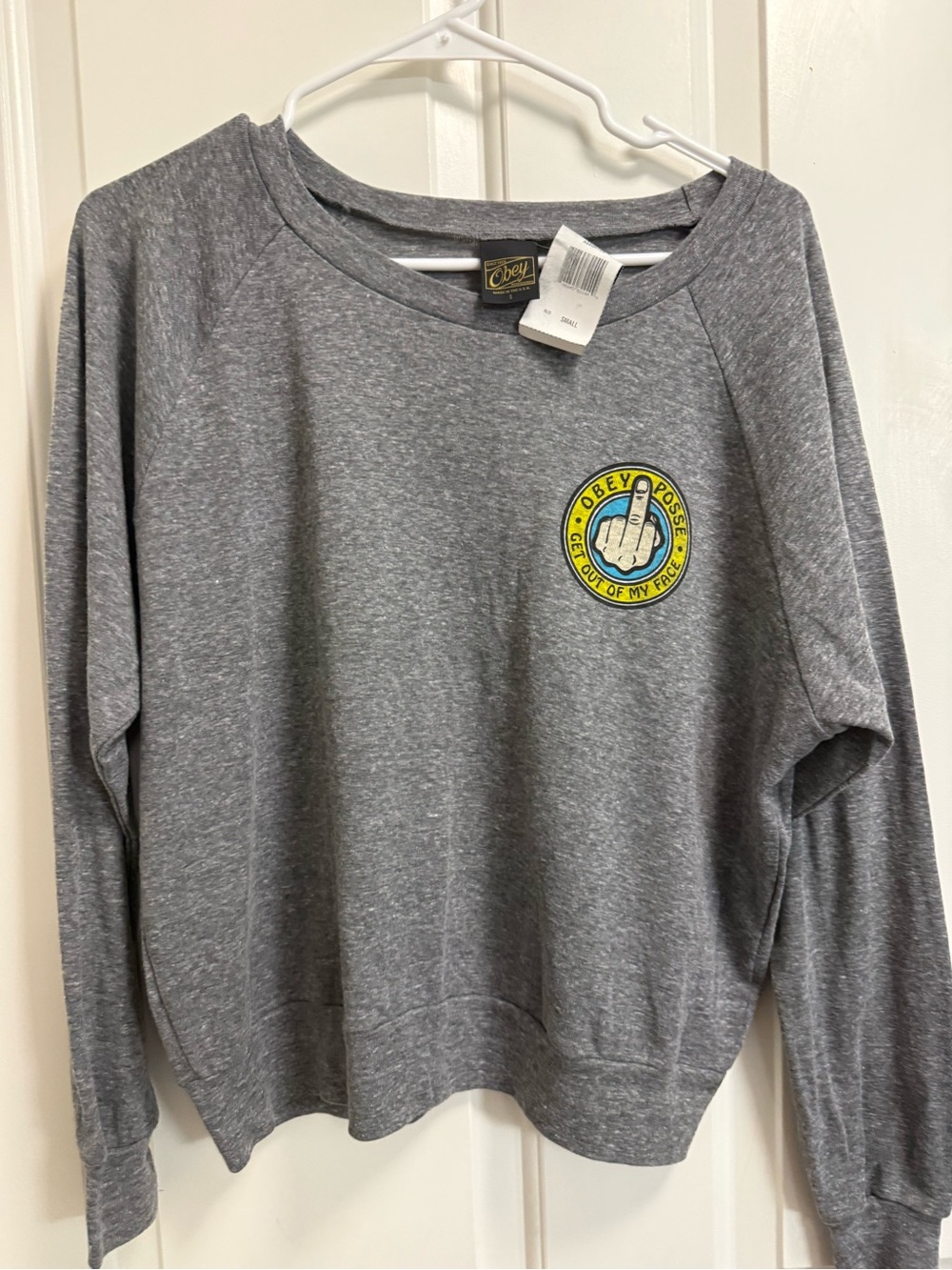 Obey Gray Sweatshirt with Yellow Logo Tag